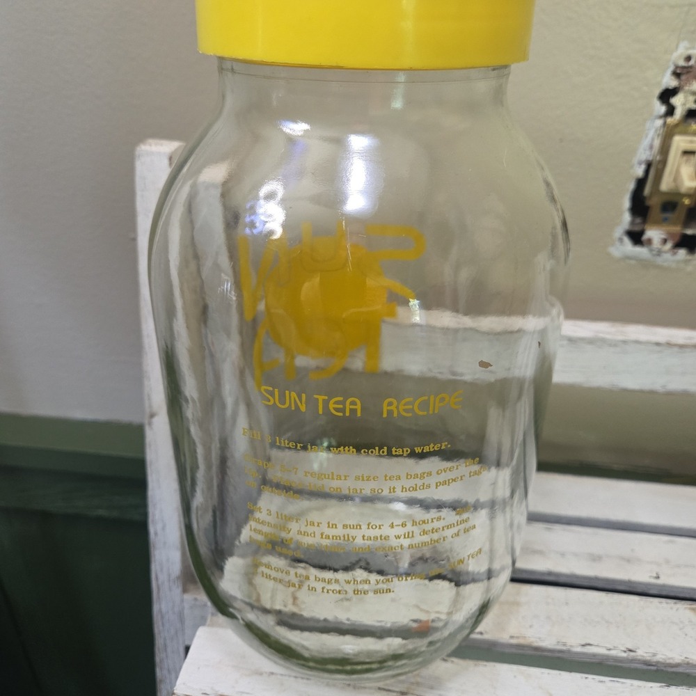Sun Tea Ice Tea Recipe Vintage Carlton 3 Liter Glass Jar Yellow Clear - Picture 10 of 14